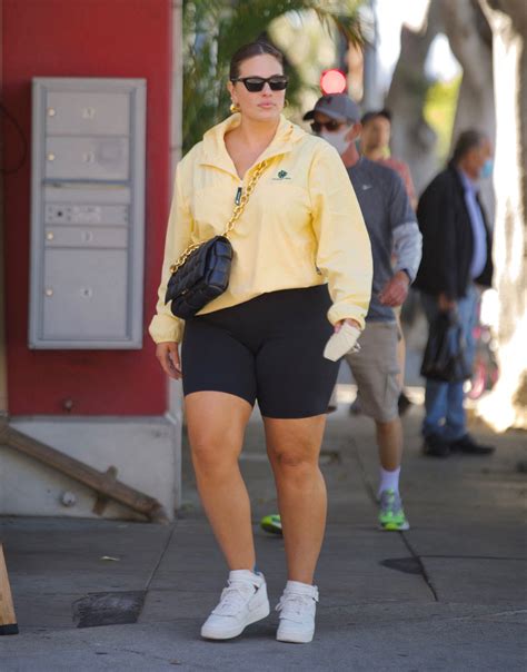 Ashley Graham In Bike Shorts And Yellow Windbreaker Santa Monica 05