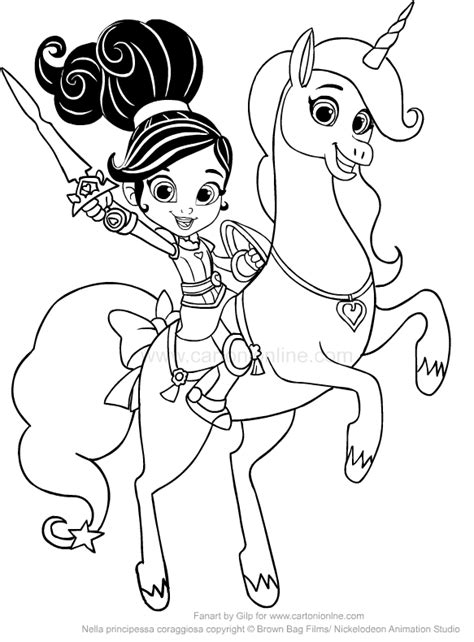 L'unicorno è una creatura leggendaria tipicamente raffigurato come un cavallo bianco dotato di poteri magici, con un unico lungo corno avvolto a spirale sulla fronte. Disegno di Nella e l'unicorno Trinket da colorare