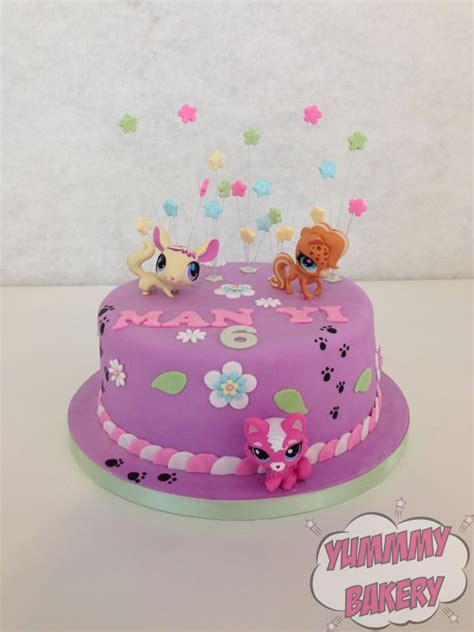 Littlest Pet Shop Birthday Cake Stars Flowers Purple Pink Bright