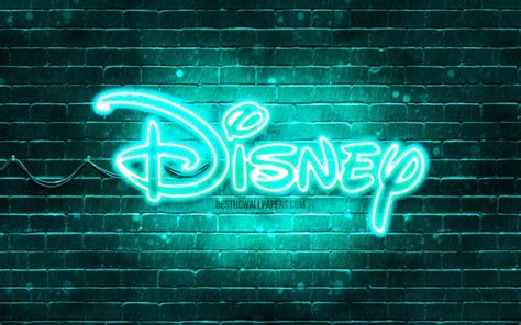 Download Wallpapers Disney Turquoise Logo 4k Turquoise Brickwall