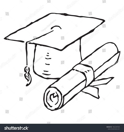 Black And White Graduation Cap And Diploma Scroll Stock Photo