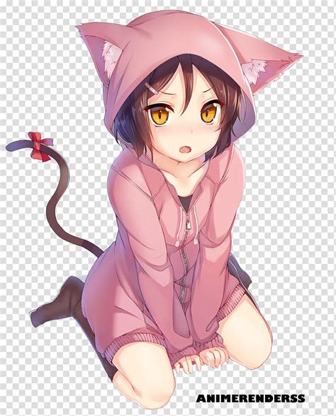 Anime Render Girl In Pink Hoodie Illustration Transparent Background