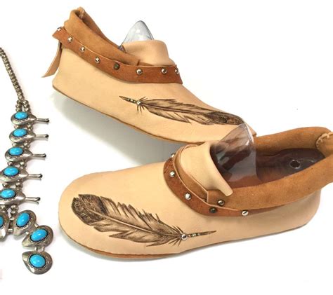 Camel all season cowhide leather flat heel daily boots. Feather Moc | Beaded shoes, Moccasin pattern, Native boots
