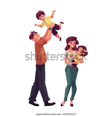 father mother daughter son cartoon vector stock vector royalty free 505946617