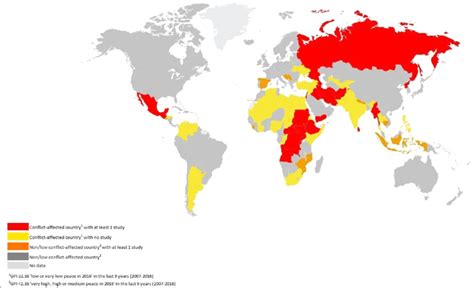 Map Displaying Countries Affected By Conflict Using The Global Peace