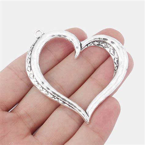6pcs Antique Silver Large Open Heart Charms Pendants For Jewelry Making