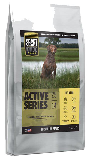 Our active dog series is formulated to promote the development of strong bones and teeth, excellent muscle tone, a shiny coat, and firm consistent stools. Sport Dog Food Active Series Field Dog Chicken & Sweet ...