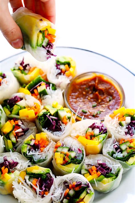 To make these vegan spring rolls you don't have to prepare a dough because they're just made with rice paper which you can find in almost any asian store i absolutely love when recipes are easy and delicious! Mango Avocado Spring Rolls (with Easy Peanut Sauce) | Gimme Some Oven