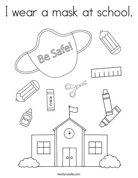 Mask coloring pages for preschoolers. I wear a mask at school Coloring Page - Twisty Noodle in ...