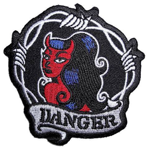 Danger Sexy Devil Girl Lady Rider Embroidered Biker Patch Small