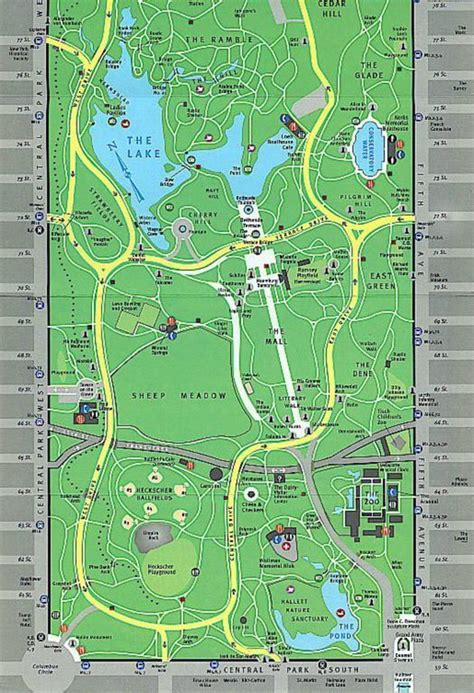 Map of central park depicting its many activities & offerings. Check