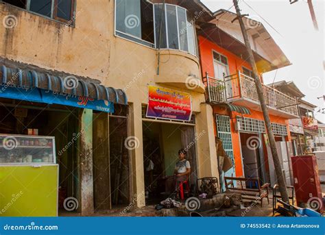Street With Houses Mawlamyine Myanmar Burma Editorial Photography