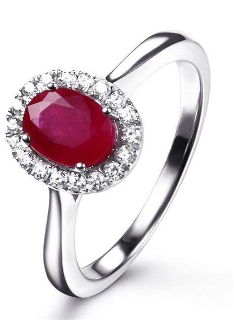 Unique engagement rings are those with a center diamond or gemstone with side setting of round, pear cut, emerald cut, baguette etc diamonds. Classic 1 Carat Ruby and Diamond Halo Engagement Ring in White Gold for Women - JeenJewels