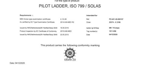 Marking Certification Pilotladder Safety