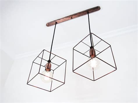 Geometric Pendant Light Minimal Industrial Lamp Cubic Cage Etsy