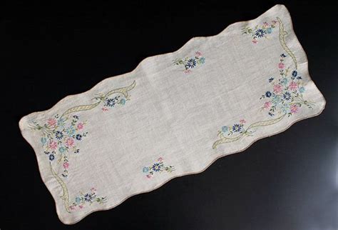 Vintage Hand Embroidered Floral Dresser Scarf Table Runner Etsy
