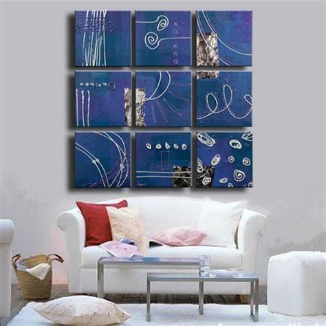 Hand Painted Abstract Geometric Blue Oil Painting On Canvas Acrylic