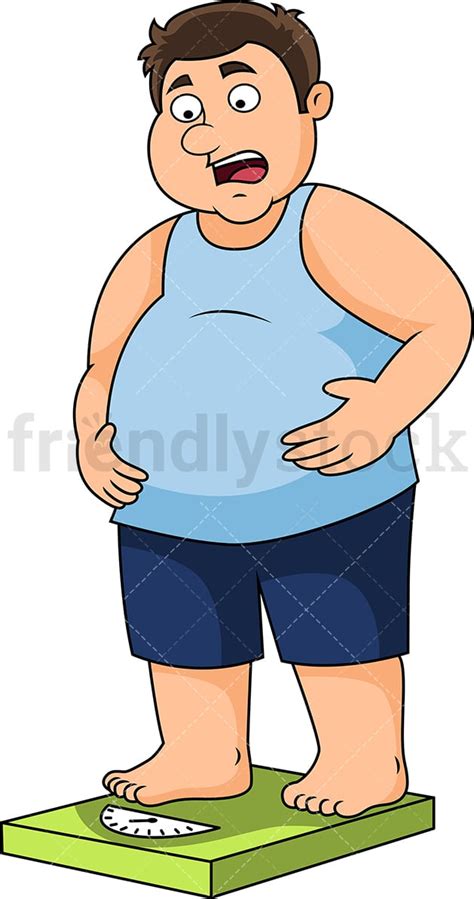 Overweight Man On Weighing Scale Cartoon Vector Clipart Friendlystock