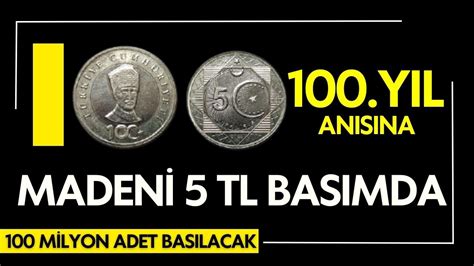 Madeni 5 TL basımda