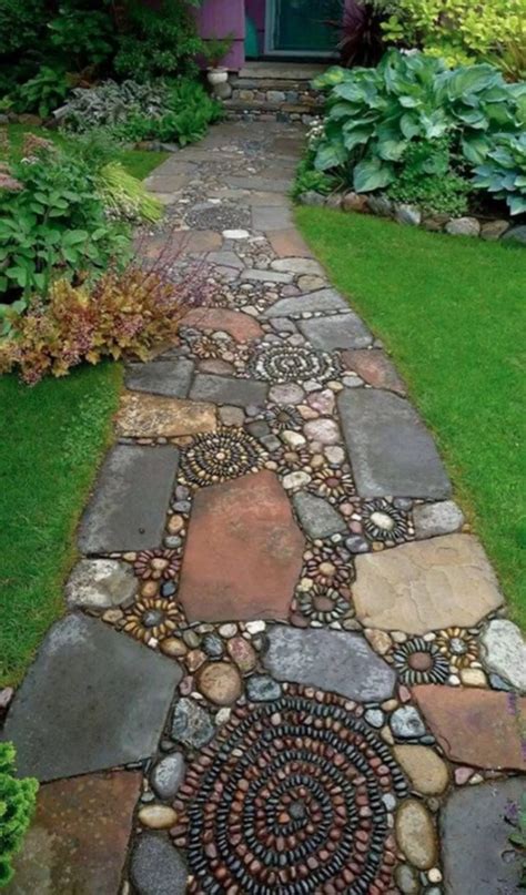 20 Wonderful Mosaic Gravel Pathway Decorating Ideas For