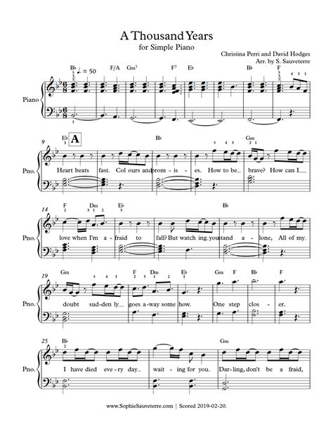 Christina Perri A Thousand Years Simple Piano Sheet Music