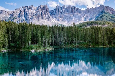Bleu Lake In The Dolomites Italy Carezza Lake Lago Di Carezza