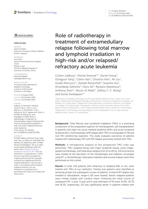 Pdf Role Of Radiotherapy In Treatment Of Extramedullary Relapse