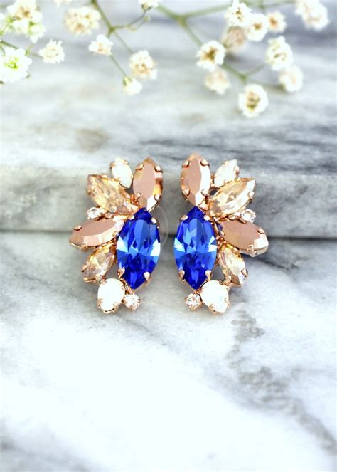 Sapphire Stud Earrings Bridal Sapphire Blue Earrings Royal Etsy