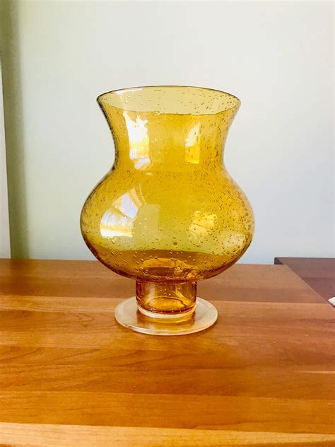 Amber Hand Blown Bubble Glass Vase Vintage Home Decor Etsy