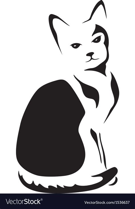 Svg cartoon cute black cat. Black and white stylized sitting cat Royalty Free Vector