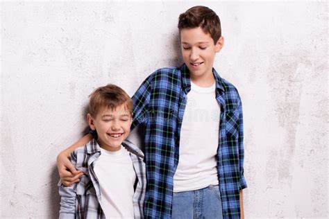 Two Young Brothers Posing Stock Photo Image Of Healthy 80167470
