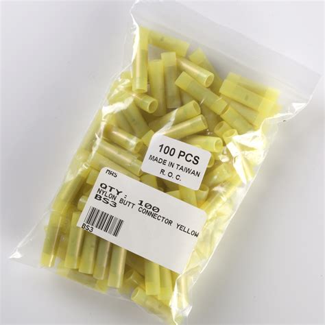 Seamless Nylon Insulated Butt Connectors Yellow 12 10 Gauge 100 Pack Ebay