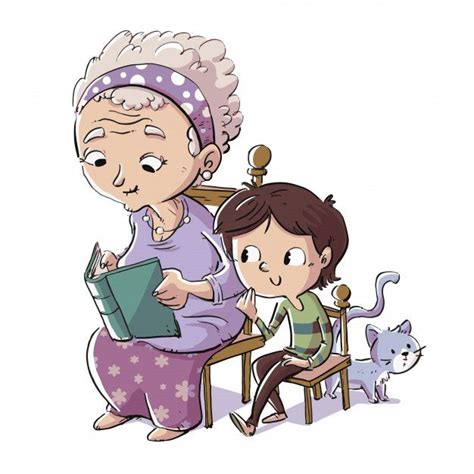 Abuela Leyendo Un Libro Con Su Nieto Vector Premium Dibujo Abuela