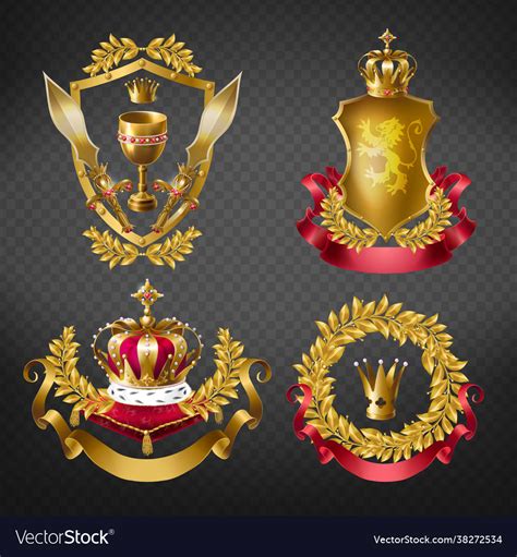 Heraldic Royal Emblems With Golden Monarch Crowns Vector Image