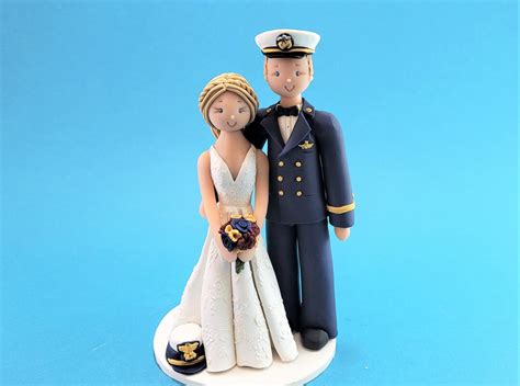 Bride Groom Customized Navy Officers Wedding Cake Topper By MUDCARDS