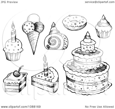 Unique transformer coloring printable page that can also be used in digital form. Clipart Black And White Sketched Birthday Cakes Ice Cream ...