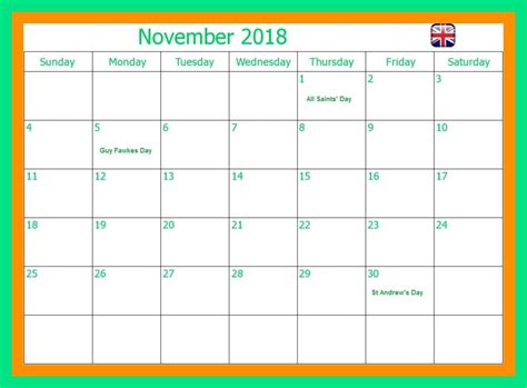 Pin On November 2018 Calendar Uk With Holidays