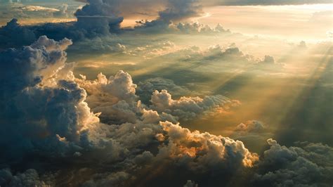 Nature Sky Clouds Sun Rays Aerial View Wallpapers Hd