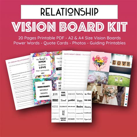 Relationship Vision Board Printables Kit Attract Love Affirmations Quote Cards Memory Dream