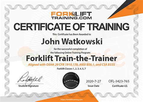 Forklift Training Certificate Template