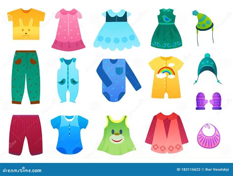 Vector Illustration Of Baby And Children Kids Clothes Collection