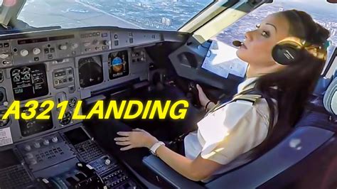 Beautiful Female Pilot Landing Airbus A321 Passenger Jet Free