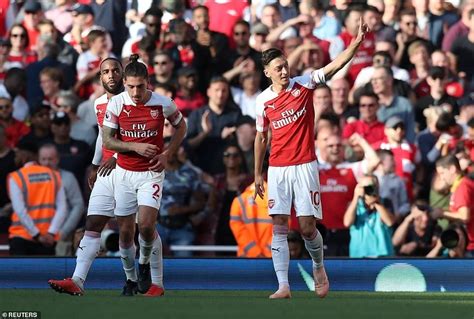 Mesut Ozil Celebrates Scoring Arsenals Second Goal Of The Game In The