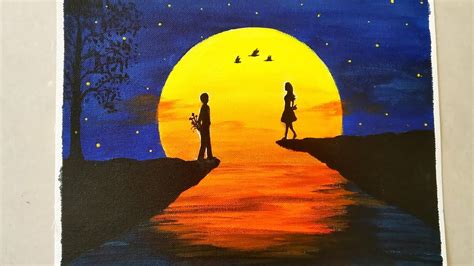 Easy Acrylic Painting For Beginners A Romantic Couple On A Sunset