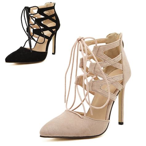 Star Style Socialite Women Sexy High Heel Summer Shoes Sandals Woman Cutout Lace Up Pointed Toe