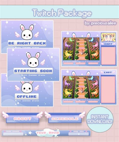 Angel Bunny Twitch Overlay Package Graphics Etsy Canada