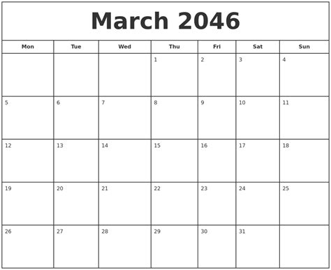 March 2046 Print Free Calendar