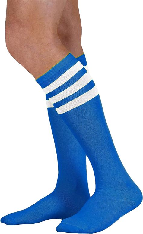 Colored Knee High Tube Socks Wwhite Stripes Royal Blue