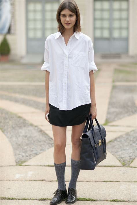 Subvert The Schoolgirl Look With A White Blouse Plain Black Skirt All The Best Street Style