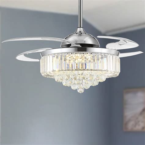 Moooni Modern Dimmable Crystal Fandelier Retractable Blades Ceiling
